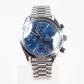 Omega Speedmaster 39mm stainless steel chronograph.