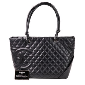 Chanel 9-Series Cambon Tote w/ Authenticity Card – Black Quilted Leather with CC Logo