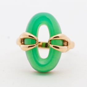 14K Yellow Gold Jadeite Jade Donut Ring Size 6.75
