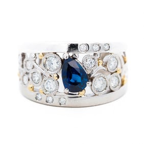 Platinum 1.11ct Sapphire & 0.53ctw Natural Diamond Ring, sz 7