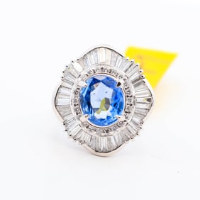 Plat. GIA Cert 3.10ct NO HEAT Sapphire 2.02ctw Diamond Ring, Ring size: 6.25, Weight: 15.2 grams