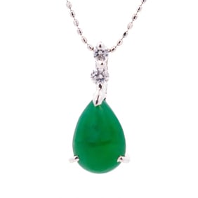 Platinum 900/850 2.23ct Pear Cabochon Jadeite & Diamond Necklace 16"