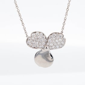 Tiffany & Company Platinum Diamond 3 Petal Paper Flower Motif Pendant on Tiffany Chain 16"