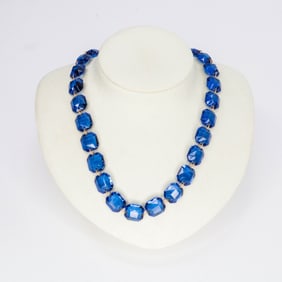 18KYG Baccarat Faceted Blue Crystal Link Rivière, 18"