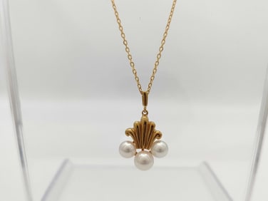 18KYG Mikimoto 6mm Akoya Pearl Necklace w/Box 16"