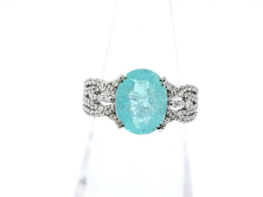 Platinum 2.14ct Pariba Tourmaline & 0.32ct Diamond Ring, 6 w/Gem Report