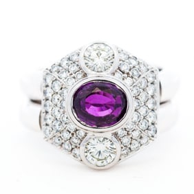 GIA 18KWG Sri Lanka Pink-Purple 2.02ct Sapphire & 1.50ctw Diamond Ring, Size 7
