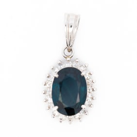 Pt900 1.11ct Natural Sapphire & Diamond Cluster Pendant