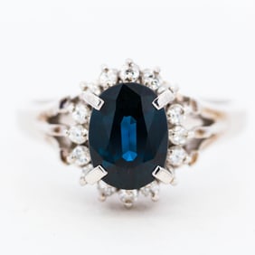Platinum 1.60ct Sapphire & 0.23ct Natural Diamond Ring, size 7