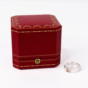 18K White Gold Cartier Tank Moonstone Ring with Box Size 6.5