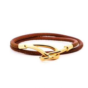 Hermes Leather & Gold Tone Choker/ Wrap Bracelet 14.5"