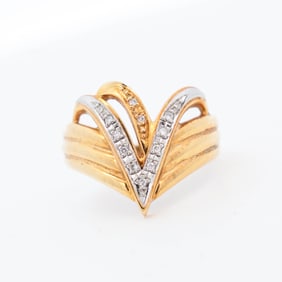 18KYG/Pt900 Vintage “V-Wing?? Diamond Ring, 7