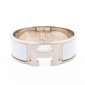 Hermes Click-Clack Enamel & Palladium?Tone Hinged Bracelet, GM Size