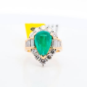 Estate 18KYG/Plat Gia Cert. 3.54ct Colombian Emerald, 2.04ctw Dia. Ring, Ring size: 6.25, Weight: