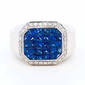 18KWG 2.24ct Sapphire & 0.29ct Natural Diamond Ring, size 6