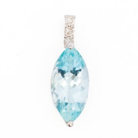 18KWG Marquise-Cut 2.58ct Aquamarine & Diamond Drop Pendant