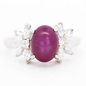 Platinum 2.52ct Star Ruby & 0.50ct Natural Diamond Pinky Ring, 3.5