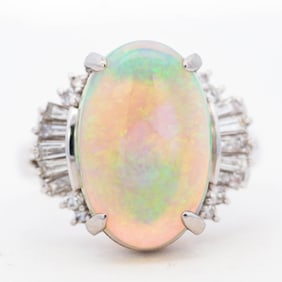 Platinum 4.53ct Opal & 0.56ct Diamond Ring, Size 6.25