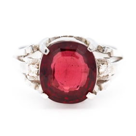 Amazing Vintage Platinum 4.00ct Garnet & Diamond Filigree Ring, Size 5