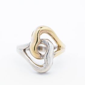 18KYG/925 Tiffany & Co. Double-Heart Two-Tone Ring, sz 5