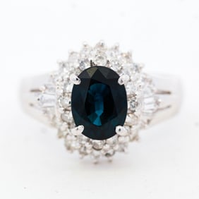 Platinum 2.06ct Sapphire & 0.59ctw Natural Diamond Ring, sz 6