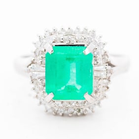 Platinum 2.05ct Emerald & 0.40ctw Diamond Ring, sz 6.5