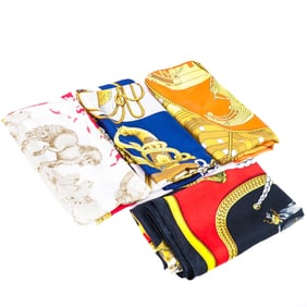 Must See Collection of Four Rare Hermes Silk Scarves 90cm