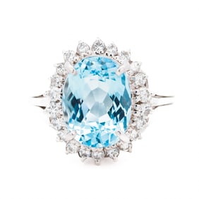 Platinum 2.40ct Aquamarine & 0.28ctw Diamond Ring, size 6