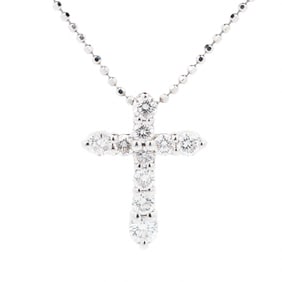 Natural Diamond Cross Pendant & 18KWG Bead Chain & Diamond Cross Pendant