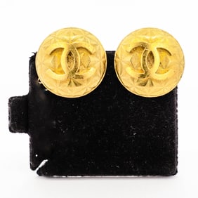 Vintage Chanel 95P Gold?Tone Logo Button Earrings