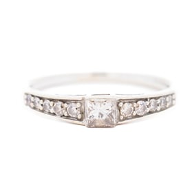 18KWG Natural Fancy Light Brown Princess Cut Diamond Ring, 7.25