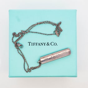 Tiffany & Co. Sterling Silver 1837 Bar Pendant Necklace w/Box & Pouch