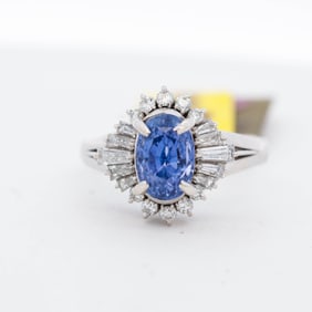 GIA#1453327624 Platinum 3.10ct Sri Lanka No Heat Sapphire GIA & 0.74ctw Diamond Ring, 7.25