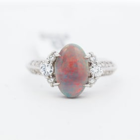 Platinum Elegant and Powerful 1.33ct Black Opal & 0.38ctw Diamond Ring, 6.5