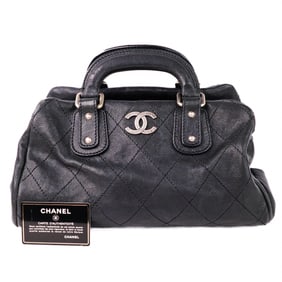 Chanel 10?Series Wild Stitch Top Handle Bag w/COA — Black Caviar Quilted Leather, Silver?Tone