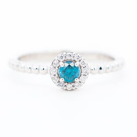 Platinum 950 0.23ct Natural Blue/White Diamond Beaded Band, 6