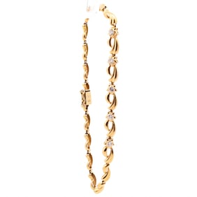 18KYG Natural Diamond Foliate Scroll & Stars Link Bracelet 7" Yellow-Gold Diamond Link Bracelet