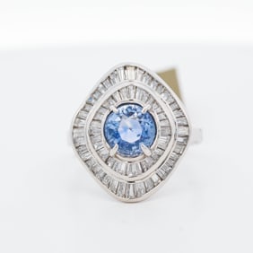 Platinum GIA 3.53ctw Diamond 1.44ct Madagascar No Heat Sapphire Ring, 8.25