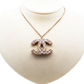 Chanel Gold?Tone & White Enamel Pendant Necklace 2017 Series, 24.5"