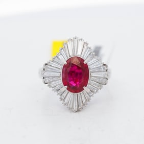 GIA Cert. Pt 2.22ct Ruby & 1.25ctw Diamond Ballerina Ring, 4.5
