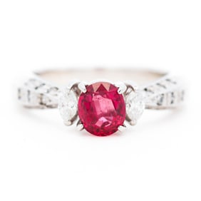 GIA No Heat 1.14ct Ruby & 0.38ctw Diamond Ring, sz 6