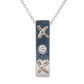 Tiffany & Co. Sterling Silver Paloma Picasso “Kiss?? Bar Necklace w/ 1pt Diamond Accent 16"