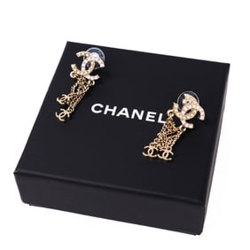 Chanel 2021 Gold?Tone, Costume Pearl & Rhinestone Charm Earrings w/Box