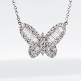 18K White Gold 1.50ctw Diamond Butterfly Necklace