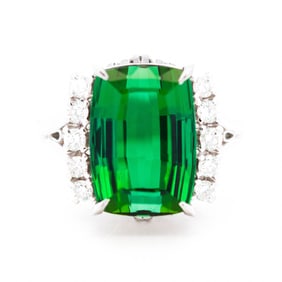 Platinum 6.00ct Tourmaline & .22ctw Diamond Ring, sz 4.5