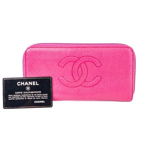 Chanel 6th Series Pink Caviar Skin Leather Zip-Around Wallet w/COA