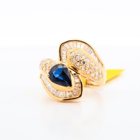 18KYG Toi et Moi Ring, GIA Cert 1.56ct Sapphire 1.74ctw Diamond Ring, 7, Ring size: 7, Weight: 10.4
