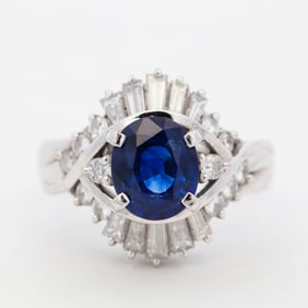 Platinum 1.51ct Sapphire & .67ctw Natural Diamond Ballerina-Cluster Ring, 5