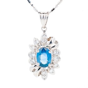 Platinum 1.00ct Sapphire & 0.30ctw Diamond Necklace, 18" 5.21 grams