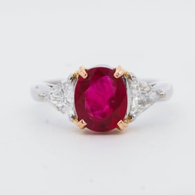 GIA Certified Pt900/18KYG 2.07ct Burma Ruby & 0.69ctw Diamond Ring, Size 5.75